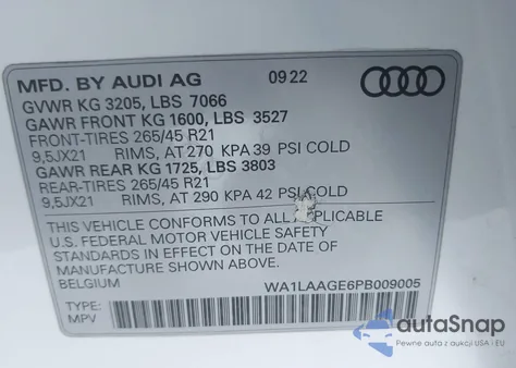 2023 Audi E-Tron Premium Plus Quattro from USA, damaged, VIN WA1LAAGE6PB009005